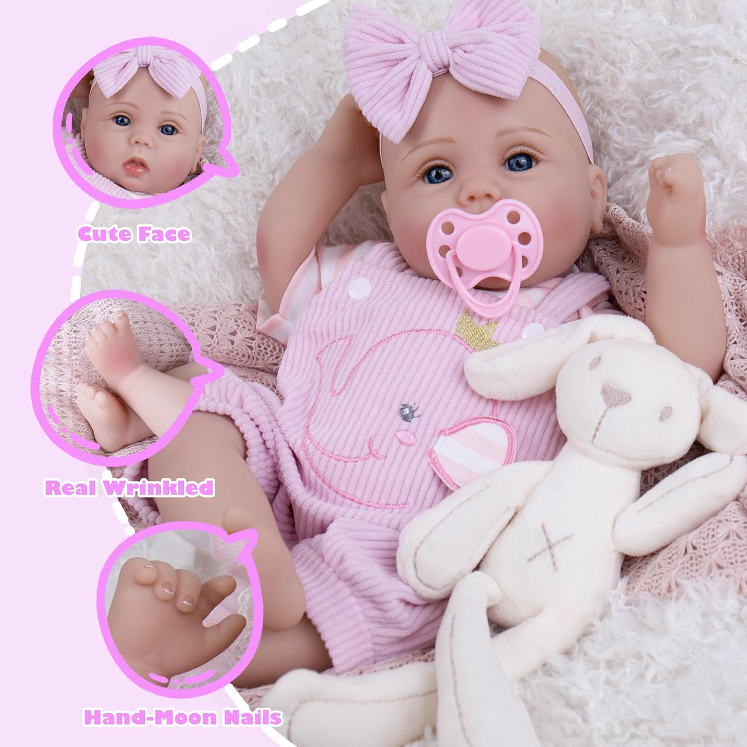 Milidool Lifelike Reborn Baby Dolls Realistic Baby Girl Dolls 18Inch Newborn Baby Girl with Pink Doll Clothes with Elephant Pattern for Kids Age 3+