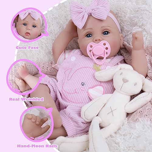 Miniatura 50 de Milidool Muñecas de bebé Reborn realistas, muñeca de bebé de silicona realista de 22 pulgadas, cuerpo suave, muñeca recién nacida con accesorios