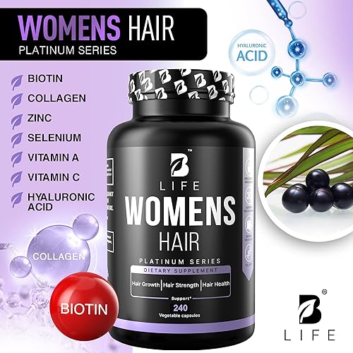 Miniatura 9 de Suplemento para el crecimiento del cabello para mujeres con ingredientes naturales biotina, colágeno hidrolizado I y III y aminoácidos  240 cápsulas