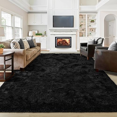 junovo Ultra Soft Area Rugs 6x9 Feet Fluffy Carpets for Bedroom Kids Girls Boys Baby Living Room Shaggy Floor Nursery Rug Home Decor Mats, Black