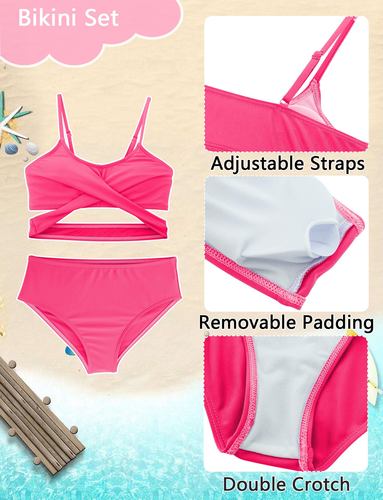 Panegy Ragazze Costumi da Bagno 4 Pezzi Bikini Tuta da Bagno Coprire Top con Pantaloncini da Spiaggia Gonna Bambini Nuoto Costume Surf Costumi da Bagno 8-12 Anni