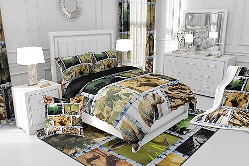 Miniatura 6 de Juego de ropa de cama de caza de ciervos, decoración de granja, pato, reno, oso, animales del bosque, vida silvestre, funda de edredón Queen para