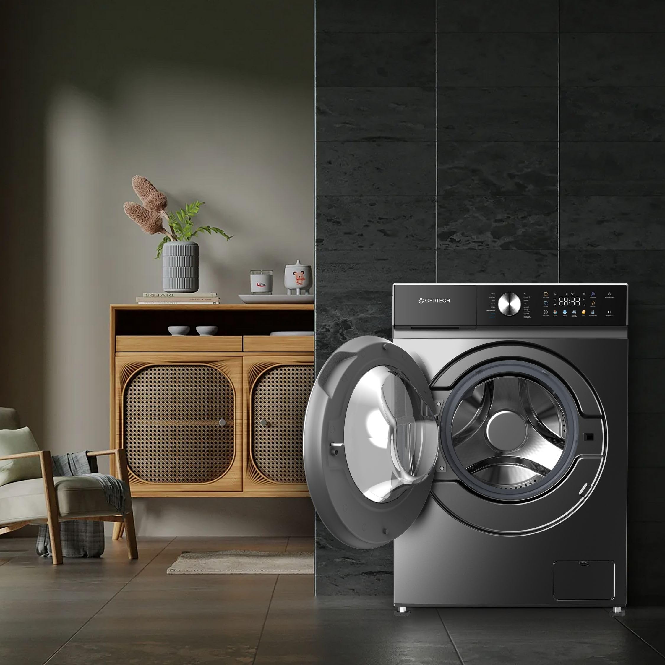 GEDTECH Lave-linge frontal GLLPS121400DG 12 Kg 1400 tr/mn 16 programmes Eco Intensif Rapide Faible conso Panneau commande LED couleur