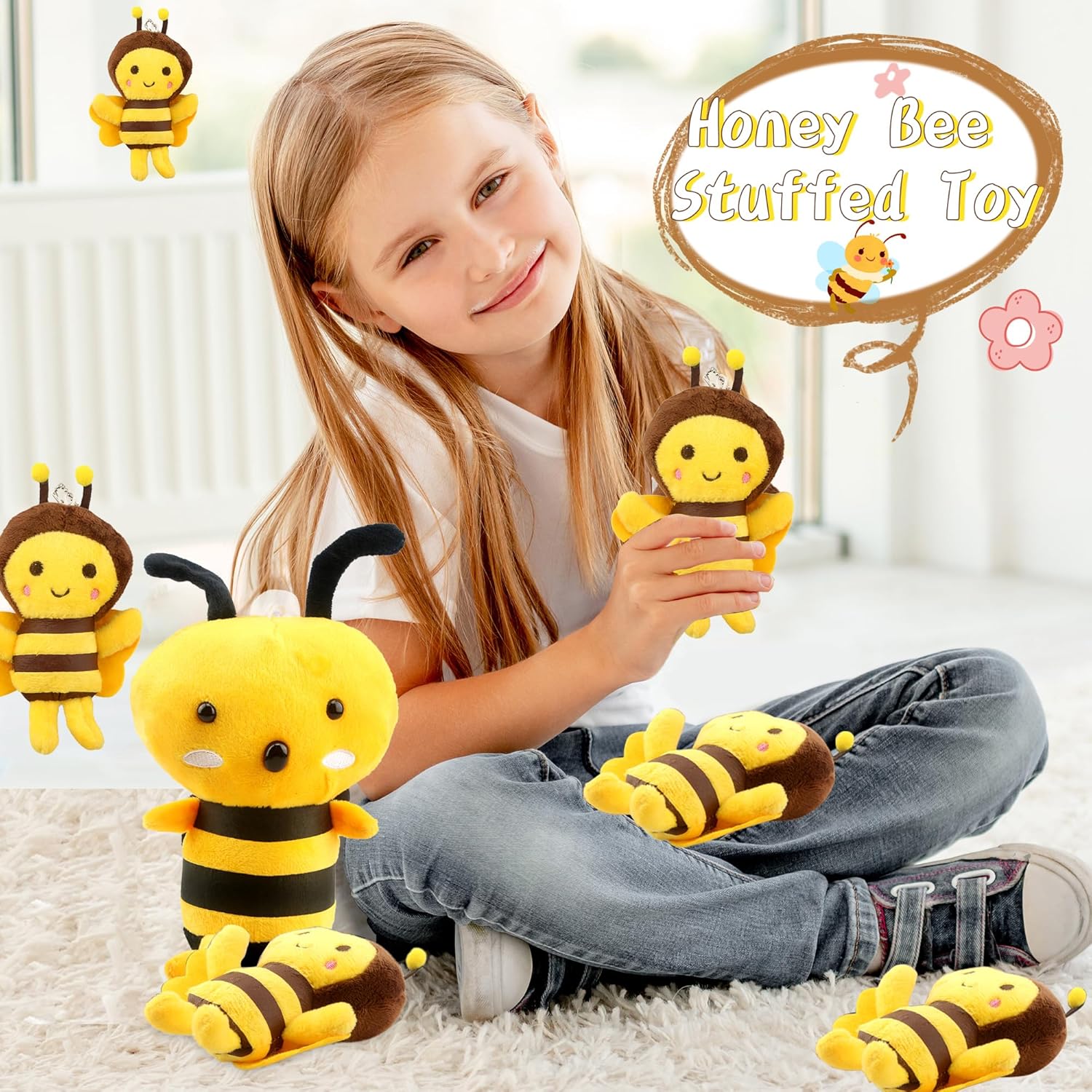 10 Pack Bee Stuffed Animals Toys Plush Bumble Bee Include 2 Pcs Large Stuffed Bee and 8 Pcs Small Plush Honeybee for Christmas Easter Birthday Animal Theme Party Favors