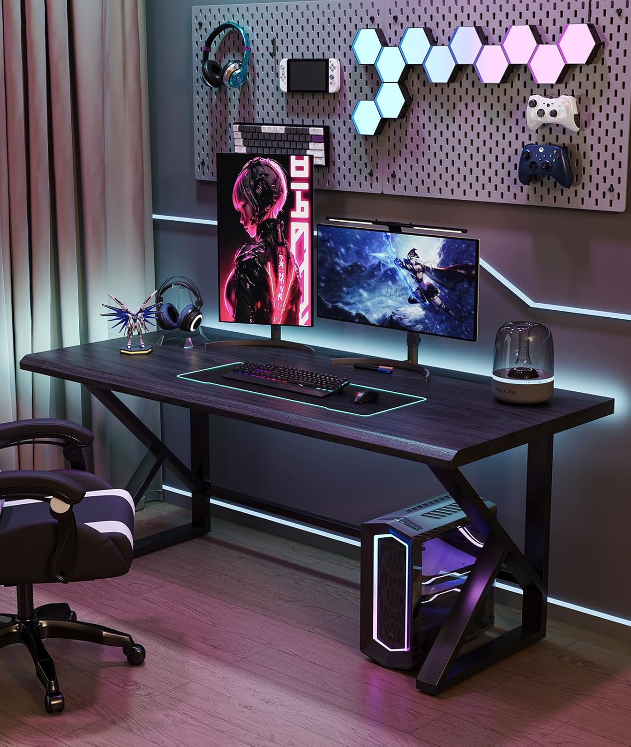 Solid Wood Gaming Desk Office Desk Computer Dining Table in Multiple Sizes Home Office and Work Environments (Yellow-Brown, 55.1 * 13.78 * 17.71)