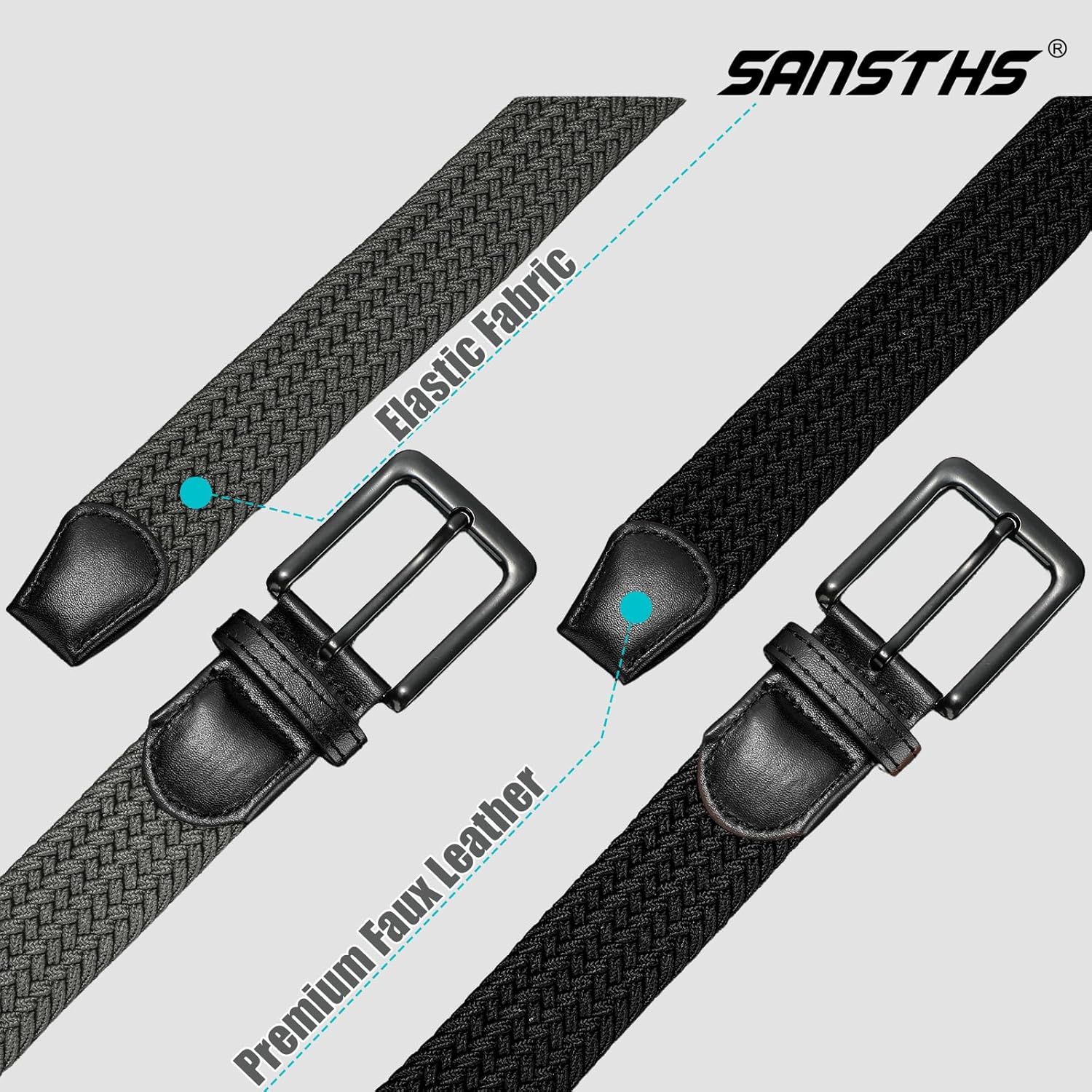 SANSTHS 2Pack Elastic Belt for Men, Mens Belts Casual for Jeans Pants, Woven Braided Web Belt for Golf, 1.3 inches Width - Image 4