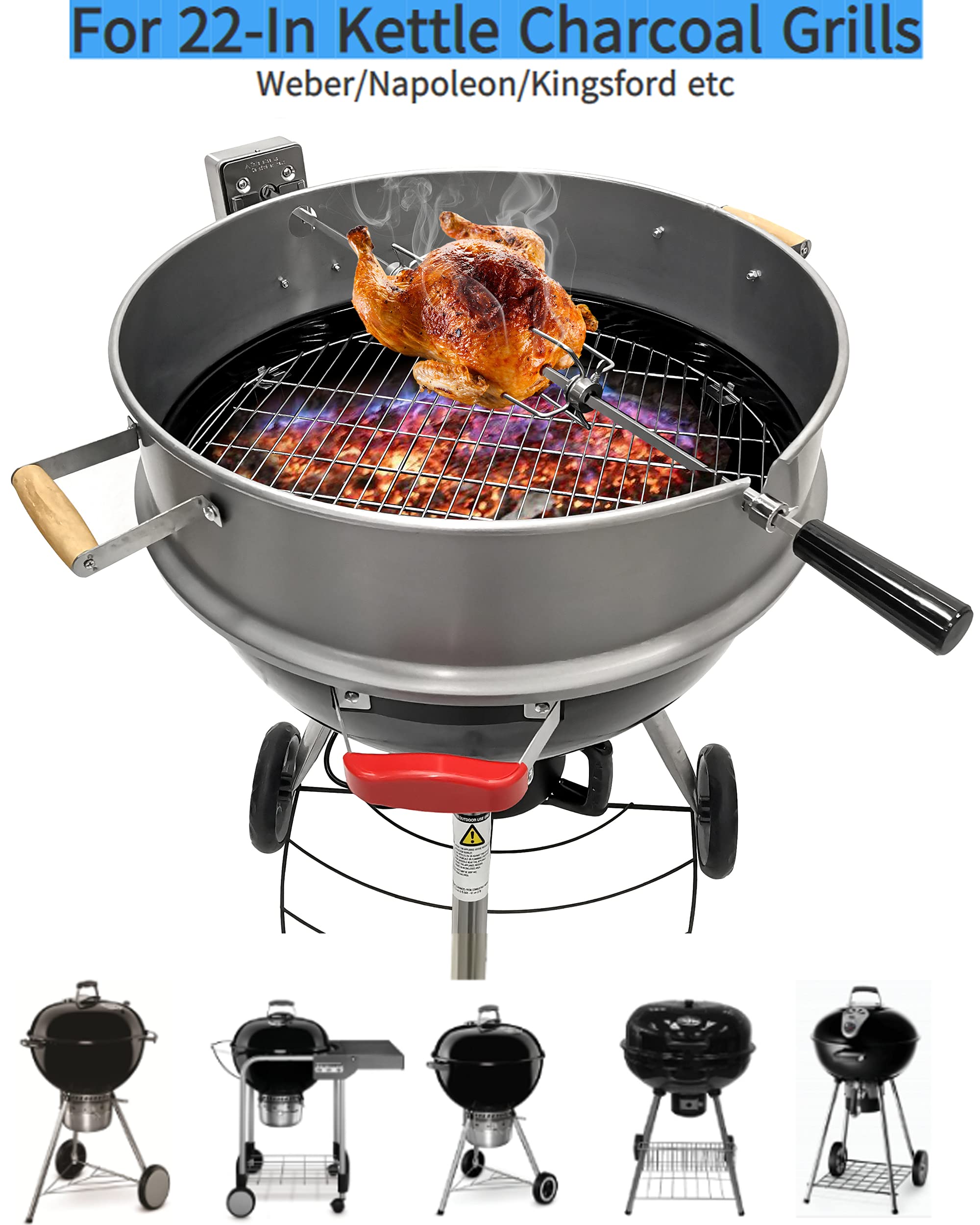 BBQSTAR Universal Stainless Steel 22.5in Kettle Grill Rotisserie Kit