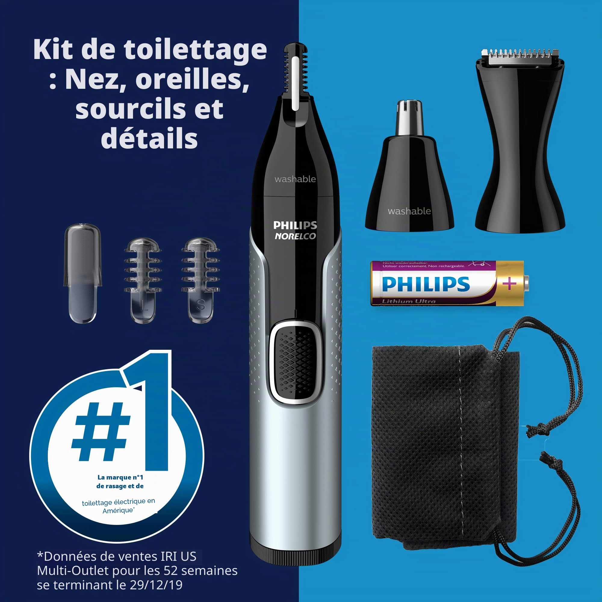 Philips Norelco Tondeuse nez 5000 pour nez, oreilles, sourcils, NT5600/62