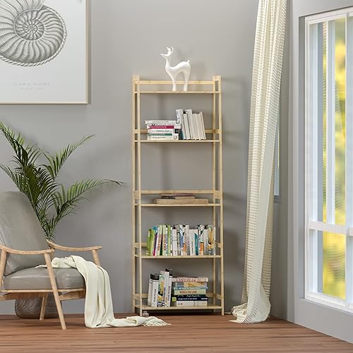 Miniatura 8 de WTZ Estantería estante de escalera estantería de bambú de 5 niveles moderno estuche abierto para sala de estar dormitorio oficina MC508 bambú sin