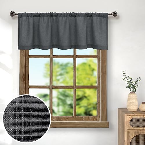 Miniatura 1 de Pitalk Cenefa gris oscuro para ventana de 18 pulgadas de largo, cenefa de cocina de lino transparente de algodón para baño, cenefa para sala de