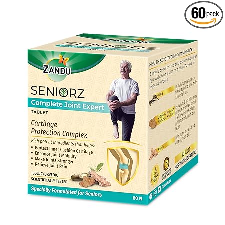 Zandu Seniorz Complete Joint Expert Tablet | 100% Ayurvedic & Natural Supplement | Helps Protect Joints, Relieve Joint Pain & Make Joints Strong| Supports Overall Joint Health (Pack of 60 Tablets)