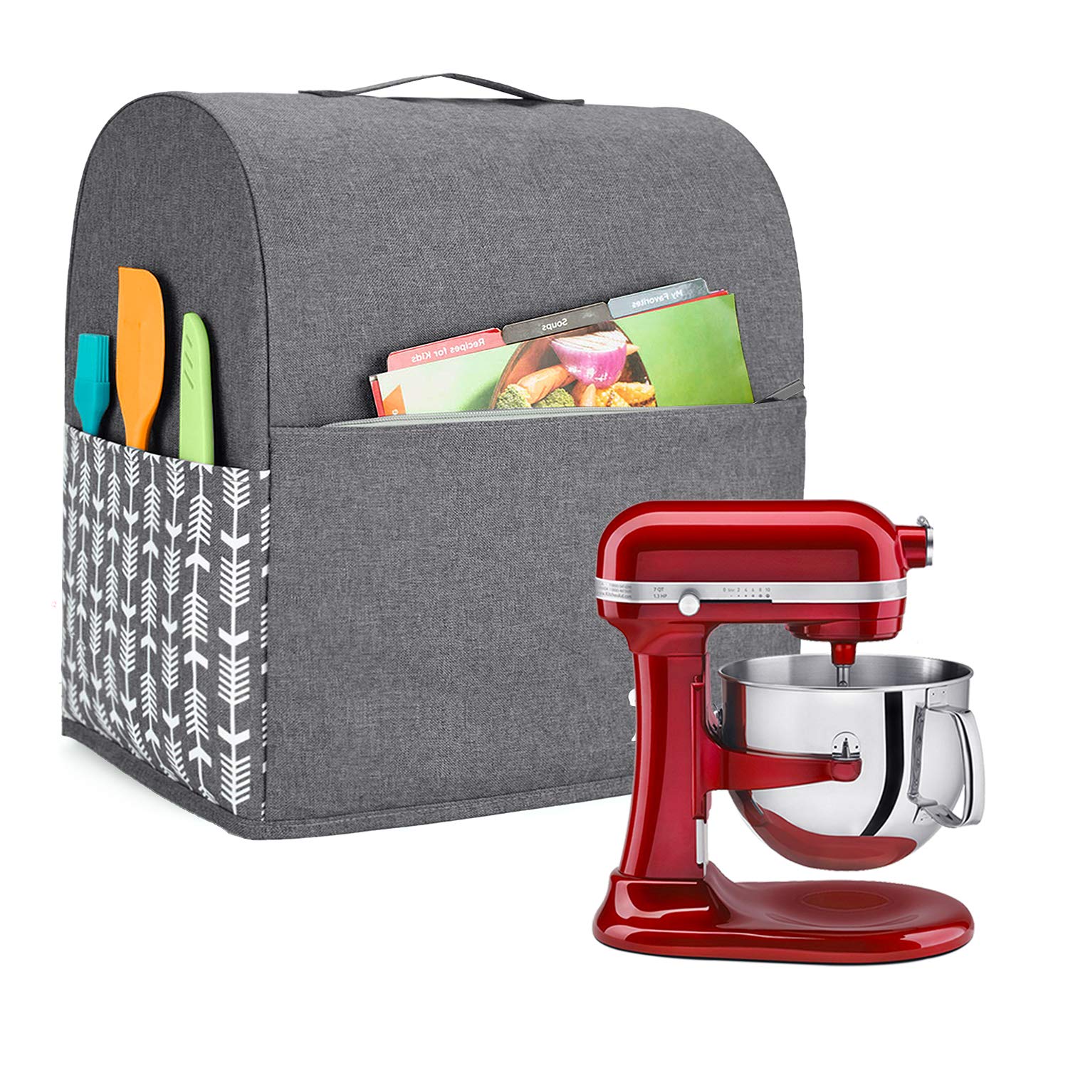 Yarwo Stand Mixer Cover with Top Handle and Pocket, Grey with Arrow Pattern