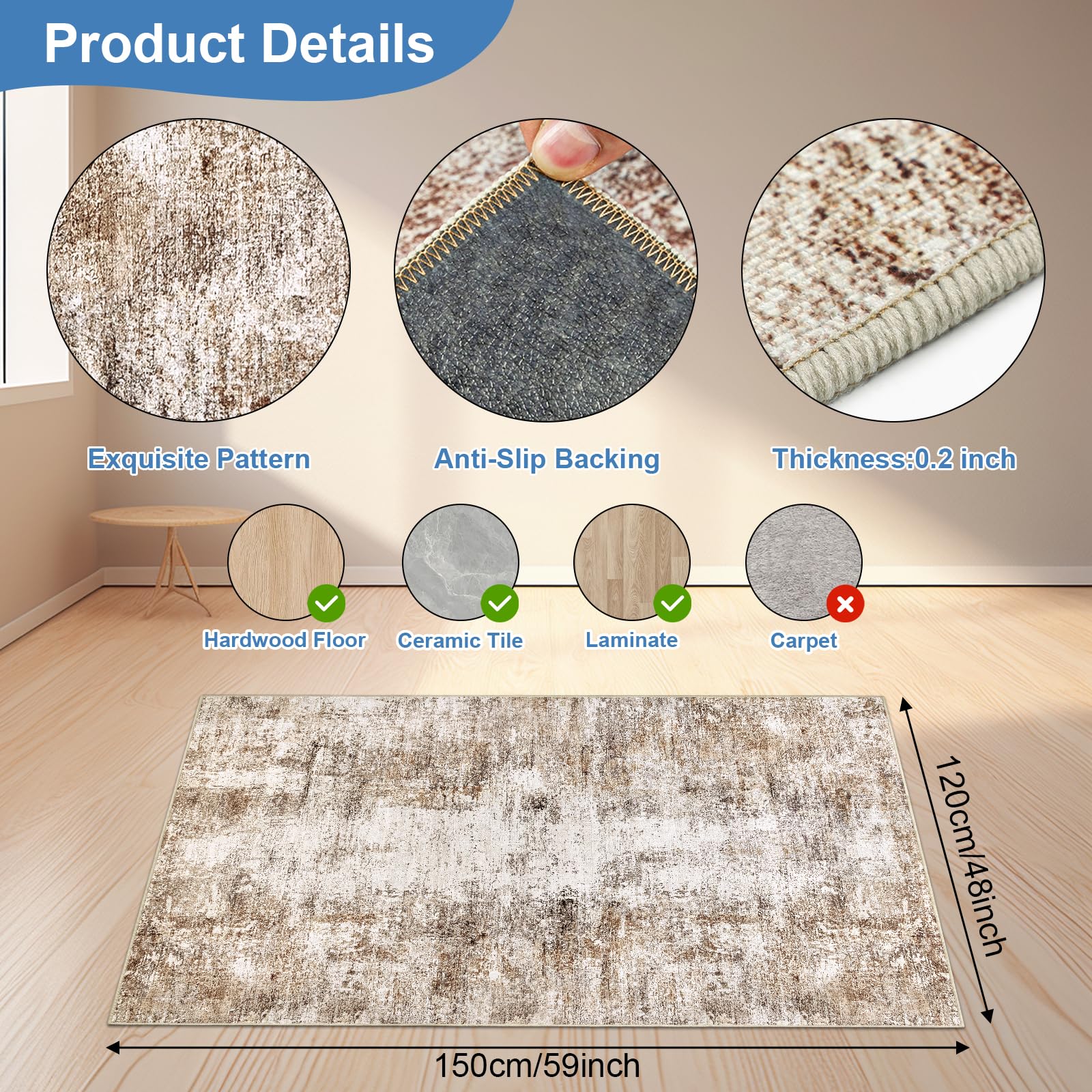 Capslpad Alfombrillas Antideslizantes para sillas de Suelo de Madera Dura, Abstracta, Alfombrilla Protectora para Silla de Escritorio, Alfombra de Escritorio para Suelos (Marrón, 120×150cm)