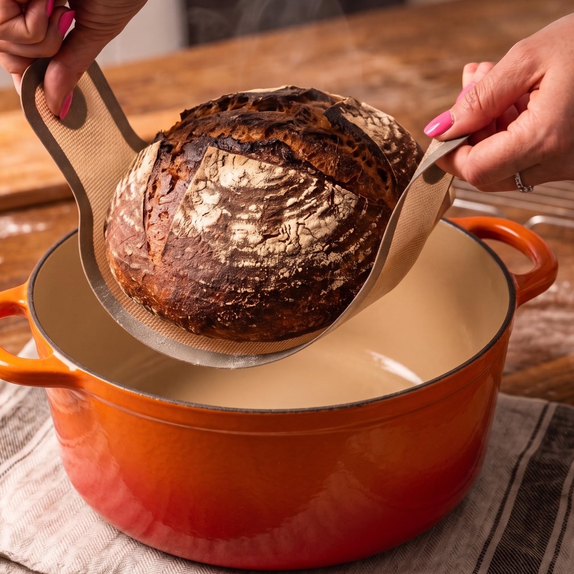 osoltus Brotbackform Schmortopf Set Gusseisen Topf 26cm 5,9 Liter Emaille (Orange, 26cm)