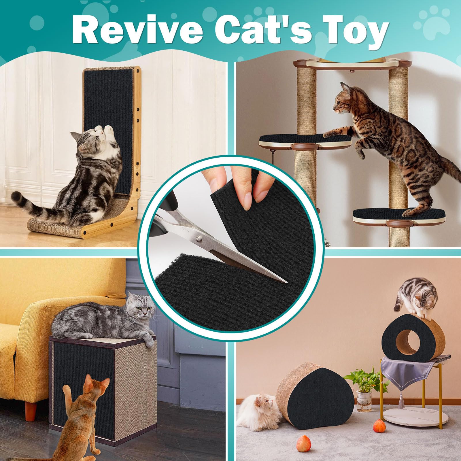 ENONCI - Tappetino tiragraffi per gatti, autoadesivo, protezione antigraffio per divani, tappeti e mobili, riutilizzabile, per animali domestici (nero, 60 cm)