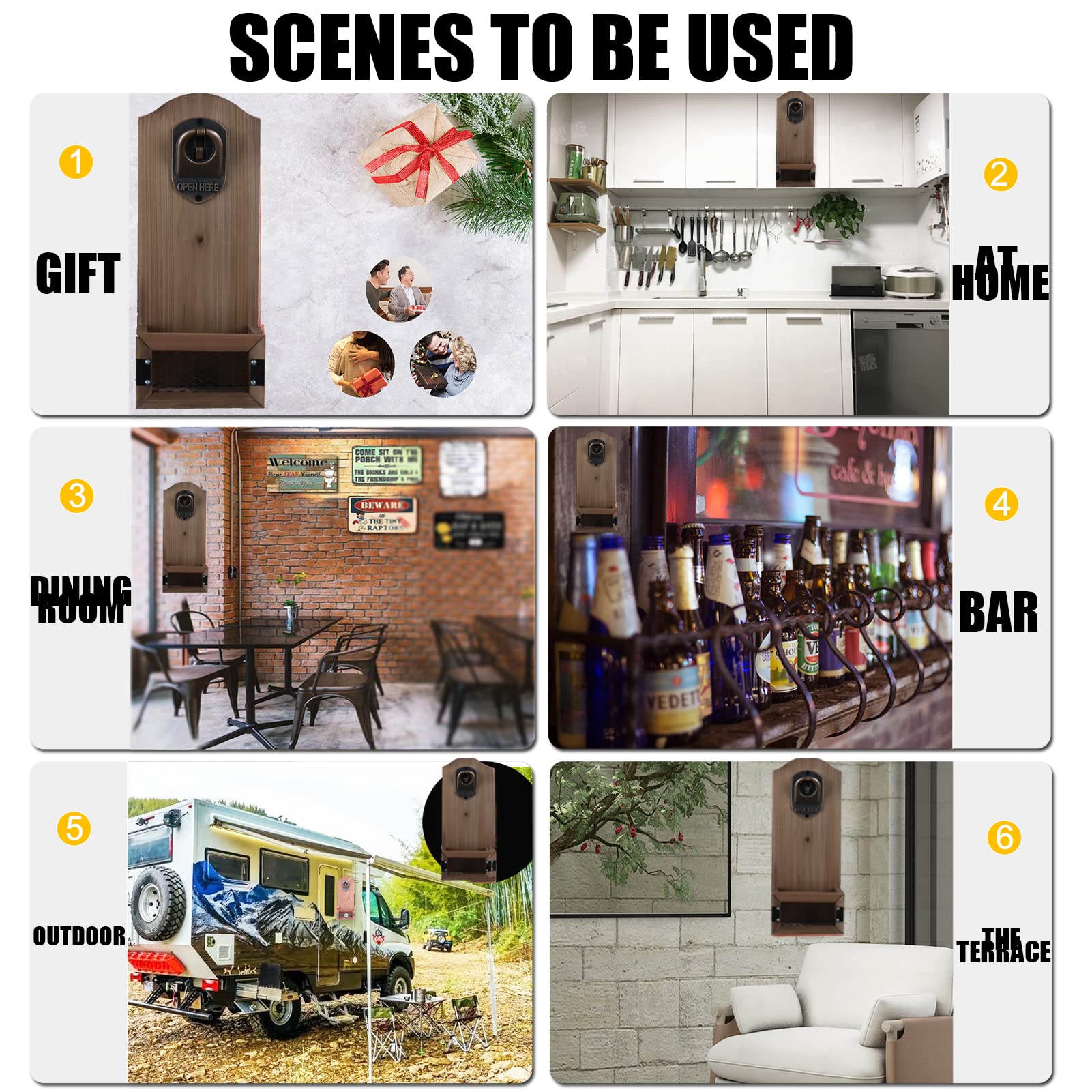 ZONSUSE Abridor Cerveza Pared, Abrebotellas con Colector de Tapones, Regalos Originales