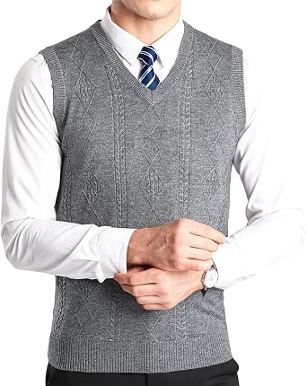 Mens Autumn Winter Warm Knitted Gilet Classic V-Neck Vest Sleeveless Jumper Business Knitwear Sweater Vest Tank Top
