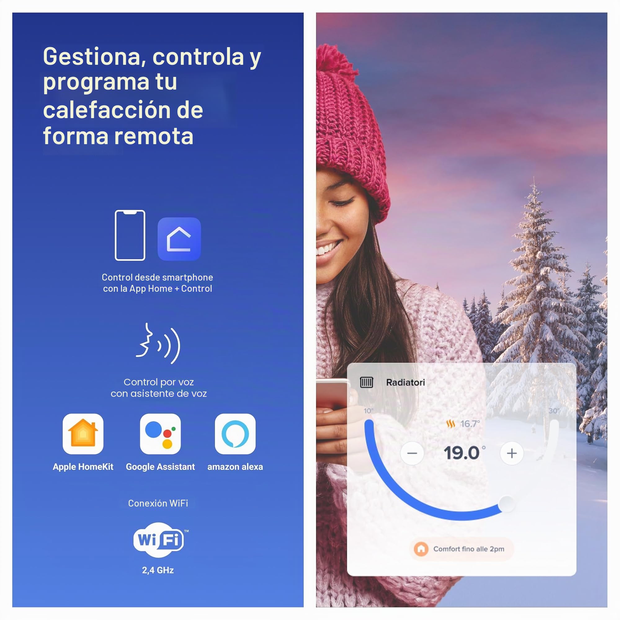 BTicino SXG8002 – Termostato Inteligente WiFi Smarther2 con Netatmo, termostato de Caldera empotrable, programable, Control de Encendido/Apagado también con aplicación, Alexa y Google, visualización