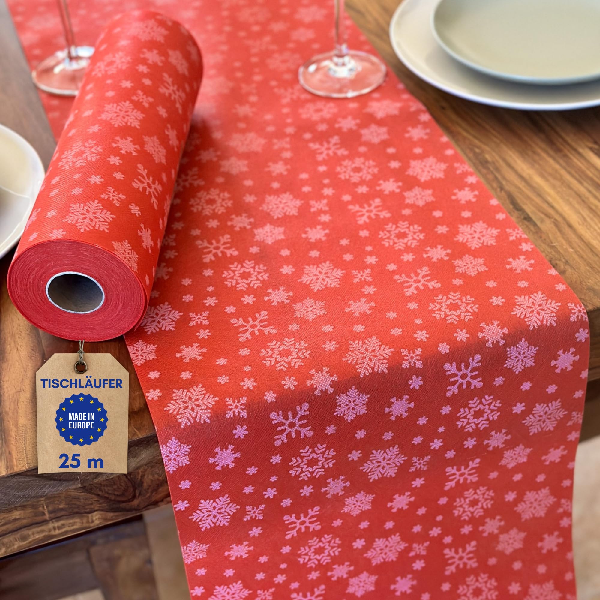 NATUARTE, Tischläufer Weihnachten, 25 Meter x 30 Zentimeter, Vlies, Deko Tischband, Tischdekoration, Dekor Taufen Kommunionen Hochzeit Geburtstage, Tischläufer Rolle,Farbe rote und weiße Küche, Haushalt & Wohnen