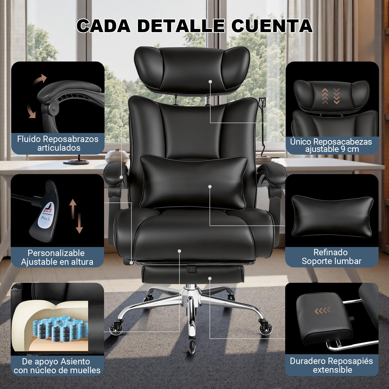 BASETBL Silla de Oficina XXL 220 kg con Ruedas Transparentes
