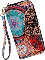 LoveShe Boho RFID Blocking Wallet Clutch for Women - Large Capacity Wristlet Purse with Card Slots, Phone Pocket & Zipper Coin Compartment