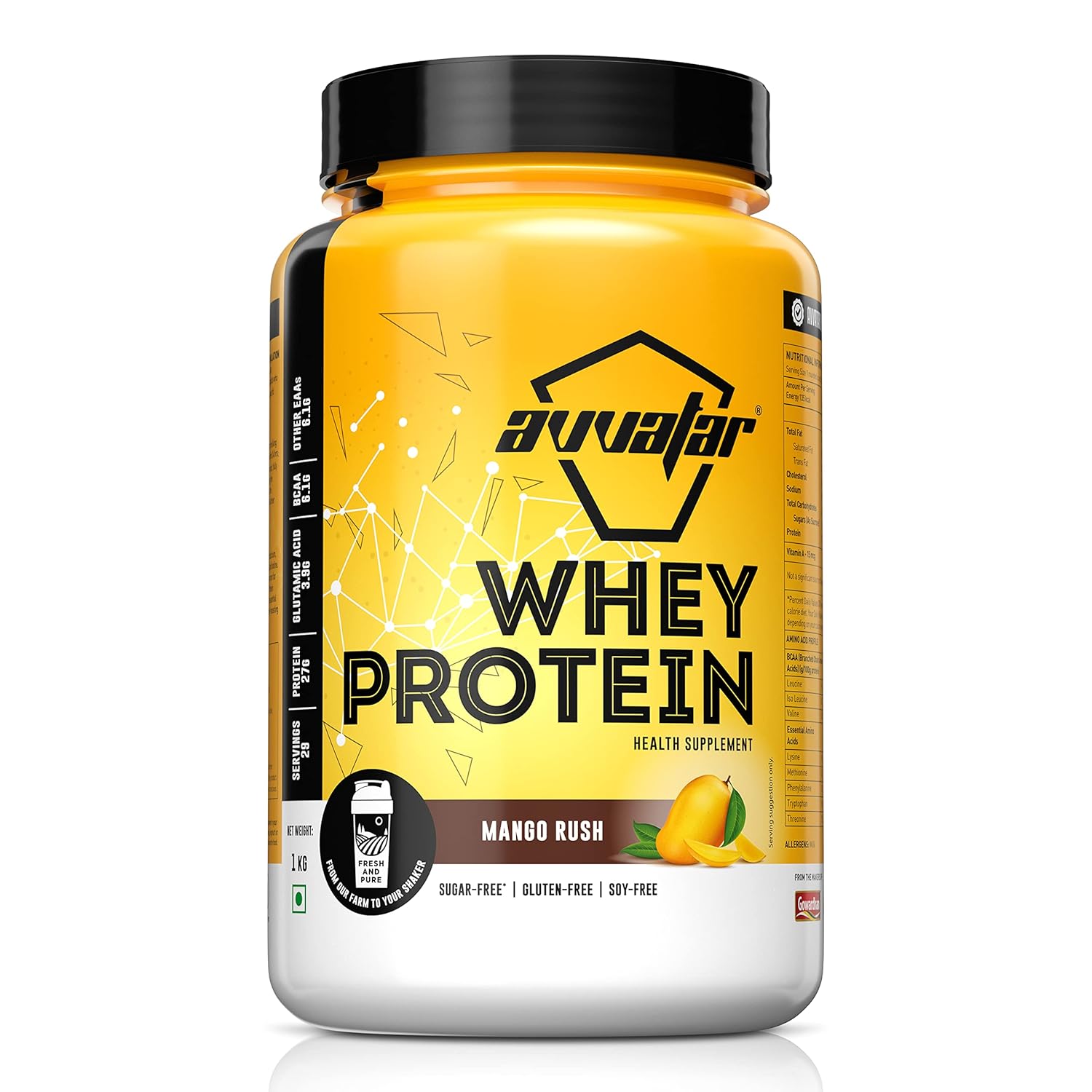 AVVATAR WHEY PROTEIN 1Kg Mango Rush Flavour 27g Protein 29