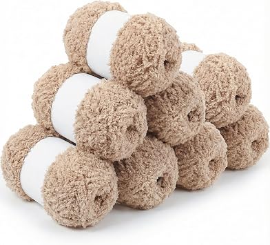 Fluffy Yarn Set of 8 50g Chunky Yarn for Hand Knitting,Thick Fluffy Wool,Soft Chunky Wool for Crochet Blankets Scarves Hats Toys DIY Projects 8 Pack Beige White
