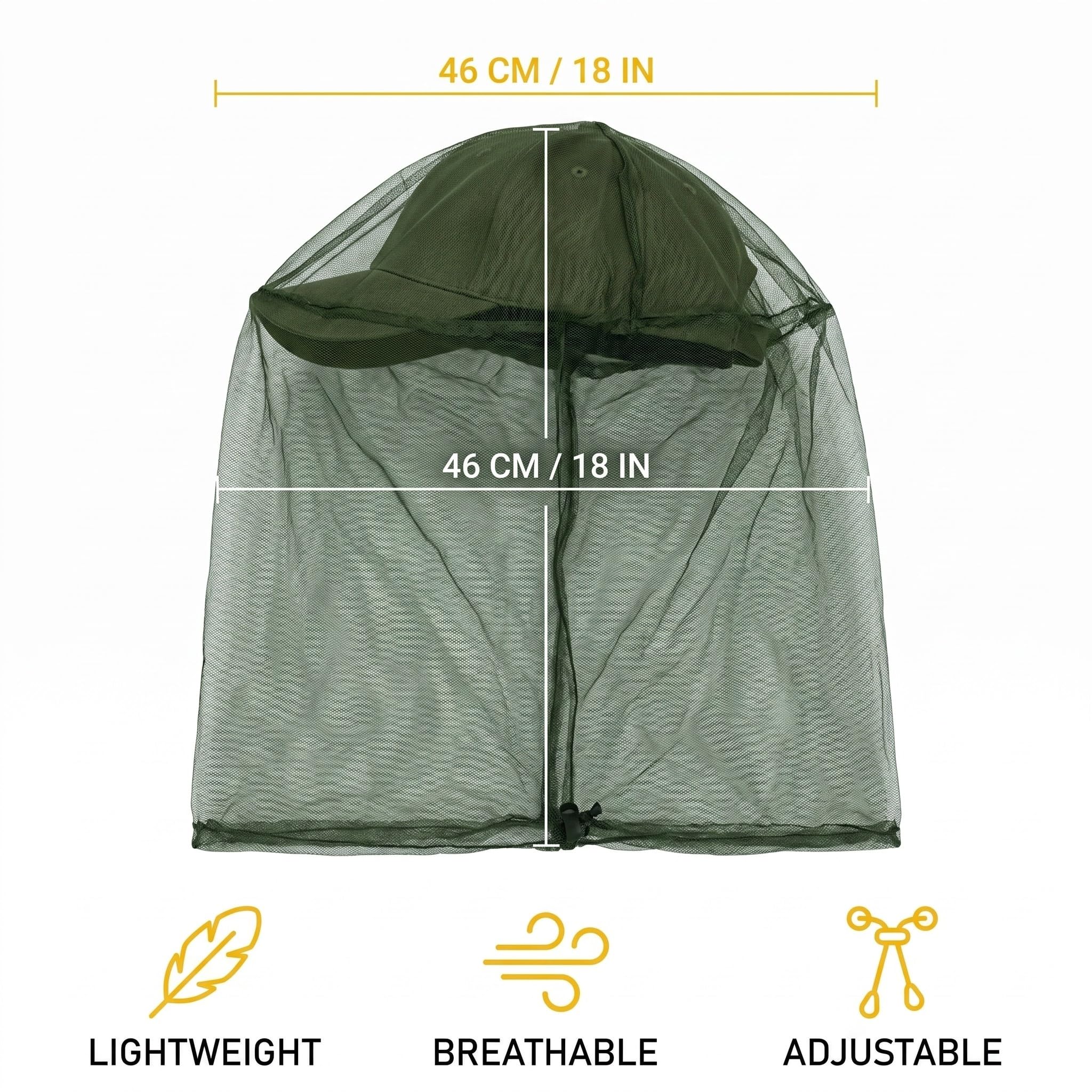 2 Pezzi Cappello con Rete Antizanzare, Rete per Zanzariera per Testa 46x46cm, Protezione Insetti per Viso e Collo, Ideale per Pesca, Campeggio, Apicoltura e Outdoor, Nero e Verde Militare