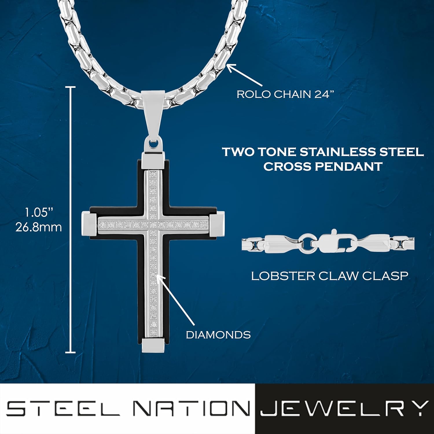 Men's Black Stainless Steel Necklace Crucifix Pendant Men 24" Chain With Pendant - Image 3