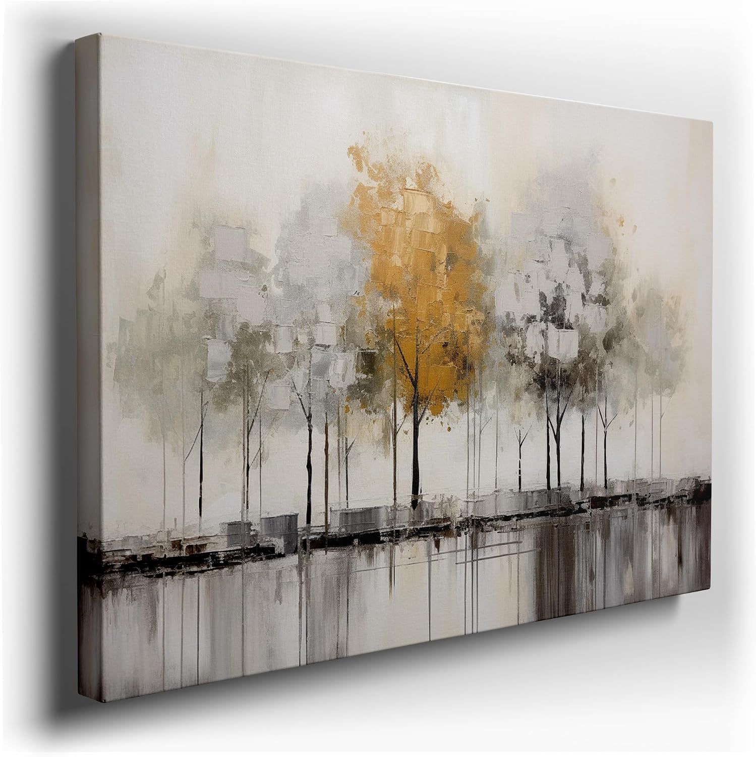 Canvas for Living room. Golden Serenity - A Contemporary Vision of Nature's Tranquility, 27 x 18 inch Canvas Wall Art - Ready to Hang - 69x46 cm (27x18 inch)