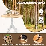 COSTWAY Table ronde pour 4, 39-inch Table de cuisine en bois avec cadre en bois de caoutchouc massif, jambes à tourbe courbées, coussinets réglables, table de dîner rustique du milieu du siècle pour le salon (Natural+White)