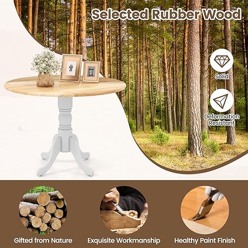 Miniatura 12 de COSTWAY Mesa de comedor redonda para 4, mesa de cocina de 39 pulgadas con marco de madera de goma maciza, almohadillas ajustables para los pies,