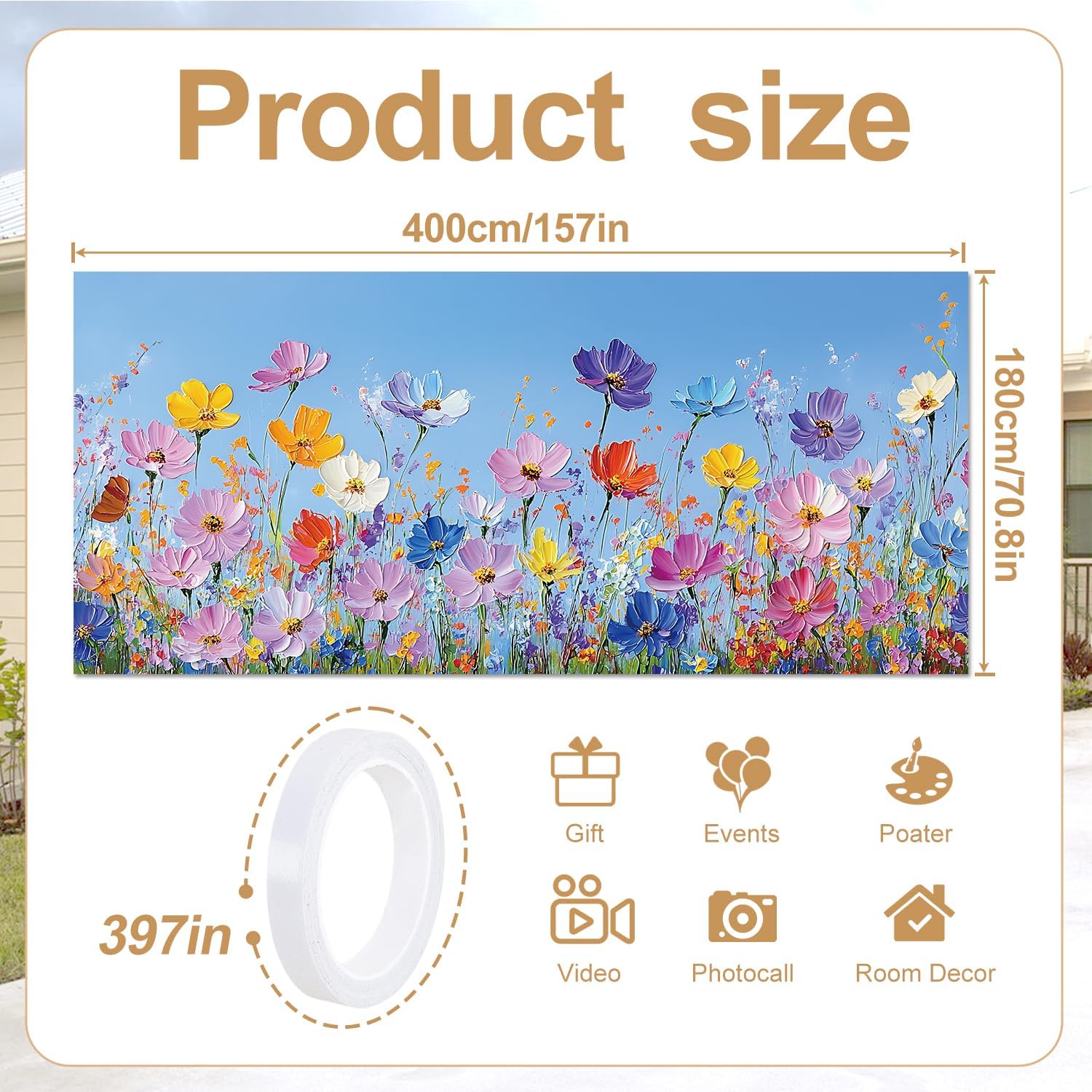 Autumn Cosmos Flower Garage Door Banner – Elegant Fall Floral Decoration for Outdoor Home Décor (13×6 ft)