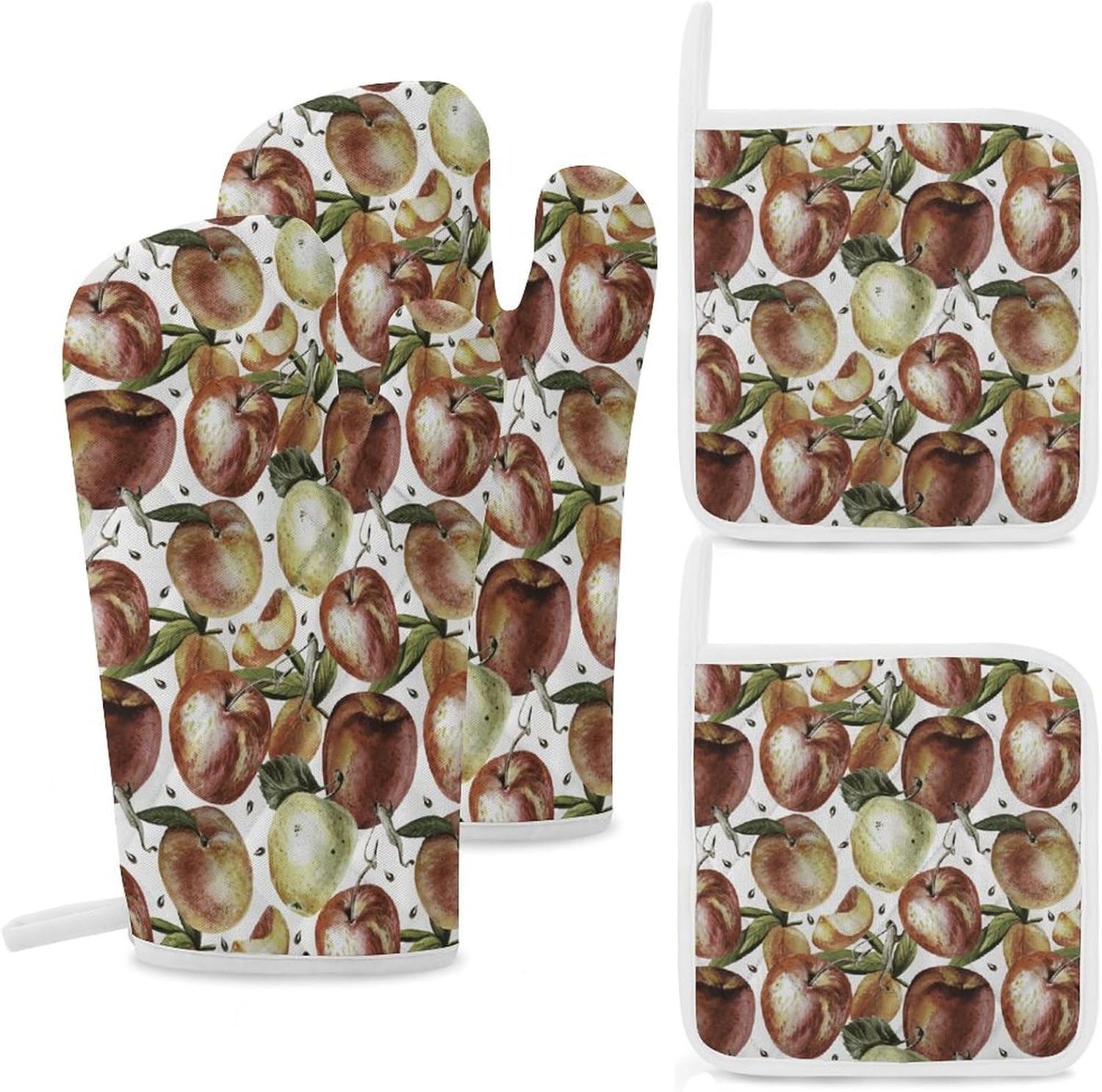 Watercolor Fruits Oven Mitts and Pot Holders 4Pcs Set Heat Resistant Cooking Mitts Hot Pads