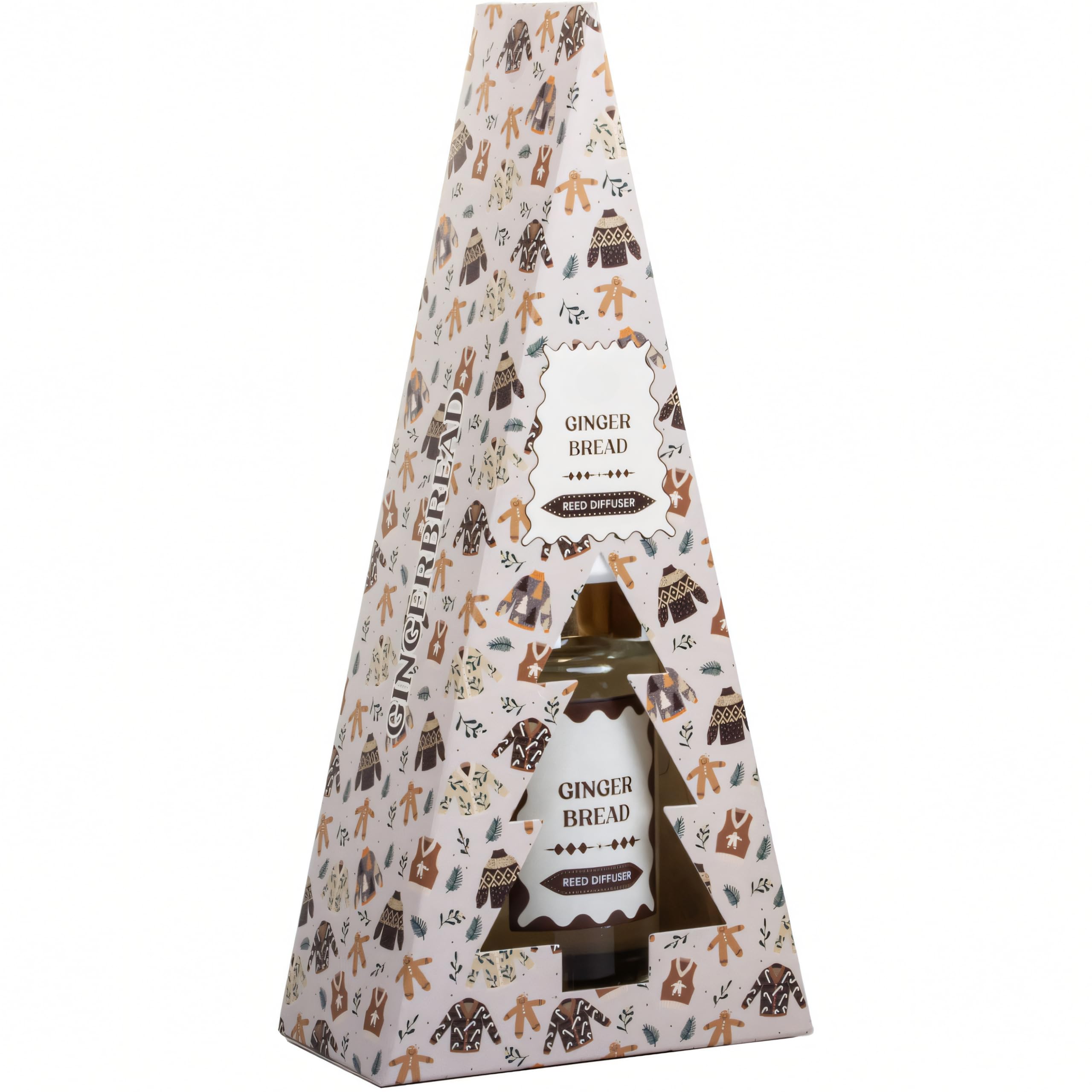 SGM 100ML Triangle Reed Diffuser - Gingerbread Scent - Festive Christmas Design - Clear Glass Holder - Home Fragrance - Holiday Decor - PAN0704