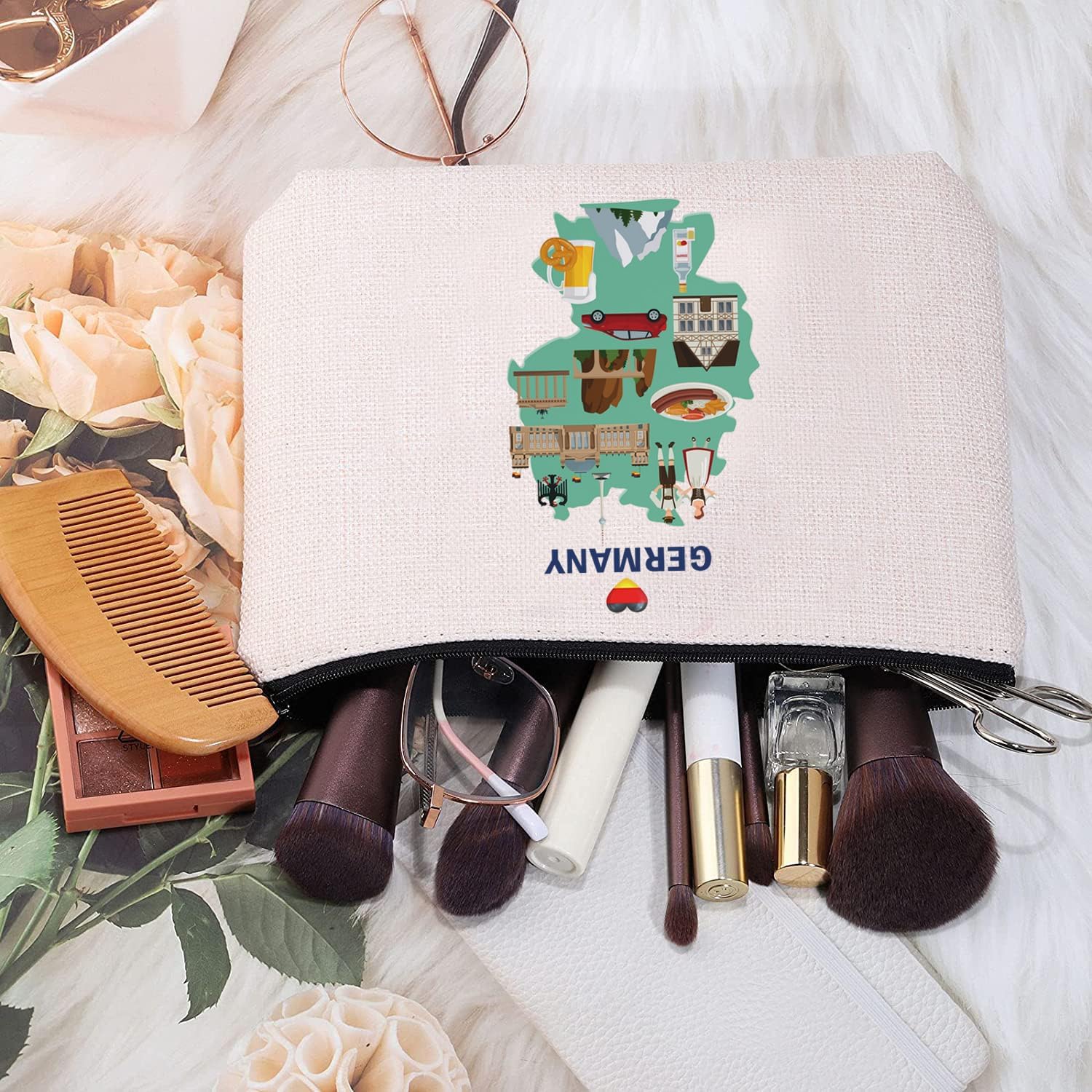 MEIKIUP Germany Travel Cosmetic Bag Germany Travel Memory Map Gift Berlin Honeymoon Gift Germany Souvenir Bag Germany Vacation Gift (Map Germany Bag) - Image 3