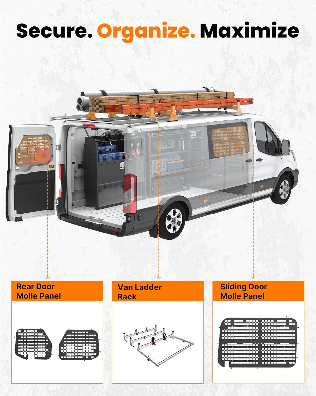 MELIPRON Van Window Security Screens Fit for Ford Transit Low Roof Rear Door, Anti-Theft MOLLE Van Window Guards, Steel Safety Screens for Cargo Vans