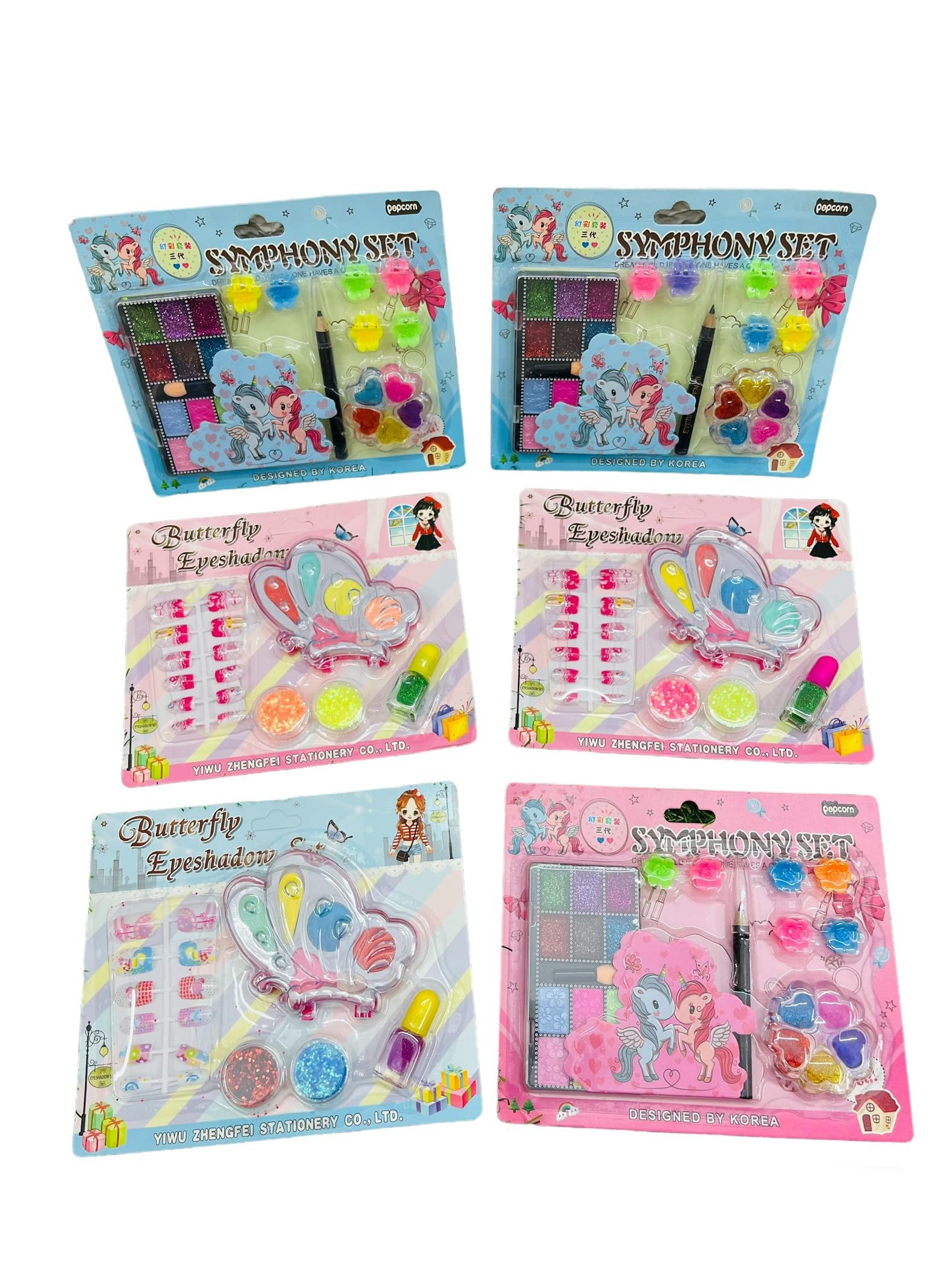 pack of 6 Butterfly Eyeshadow and Nail Art set and Symphony Set Glitter Eyeshadow palette with lip tints Set for Girls Pretend Play Kanjak Gifts, Birthday Return Gift, Party Favors (3 Each)-image-2