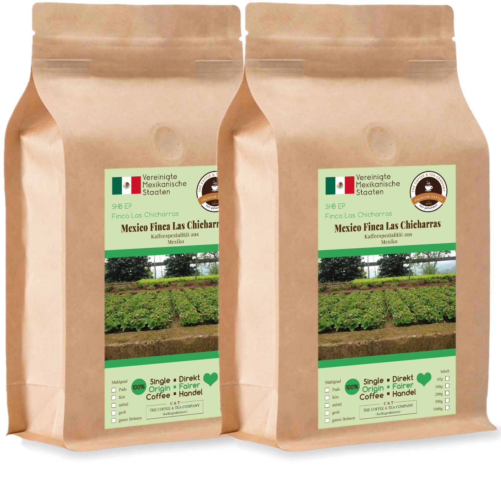 Kaffee Globetrotter - Kaffee Mit Herz - Mexico Finca Las Chicharras - 2 x 1000 g Mittel Gemahlen - für Kaffee-Vollautomat, Kaffeemühle - Röstkaffee Fair Gehandelt | Nachfüllpack Sparpack