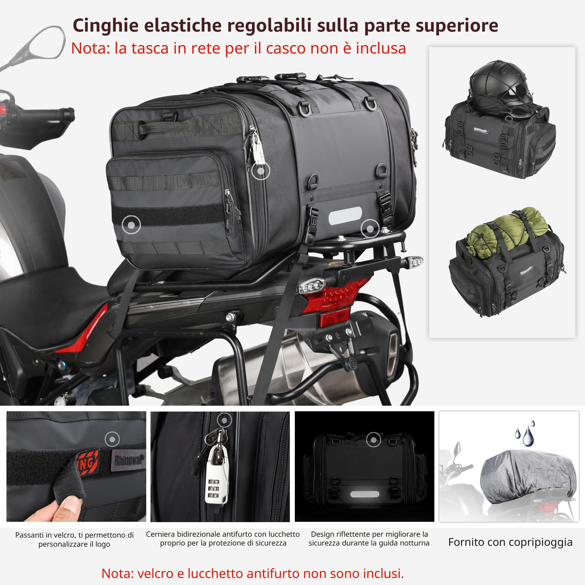 Rhinowalk Borsa posteriore per moto impermeabile 45 L nero