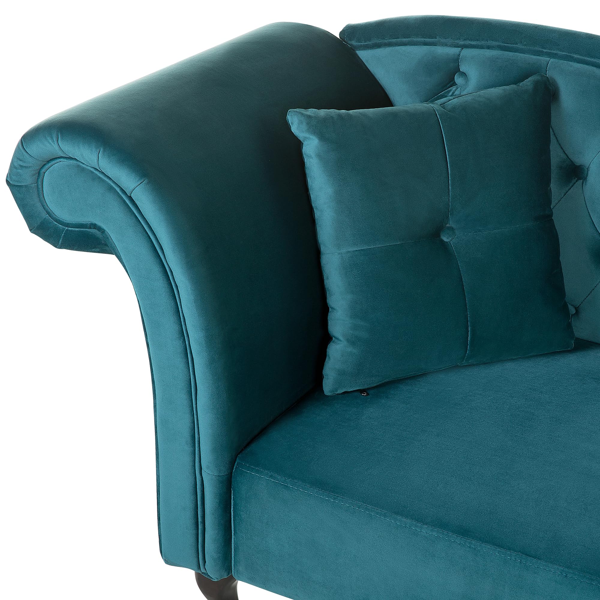 Beliani Chaiselongue Samt blau grün Links gesteppt mit Kissen Chesterfield-Stil Lattes