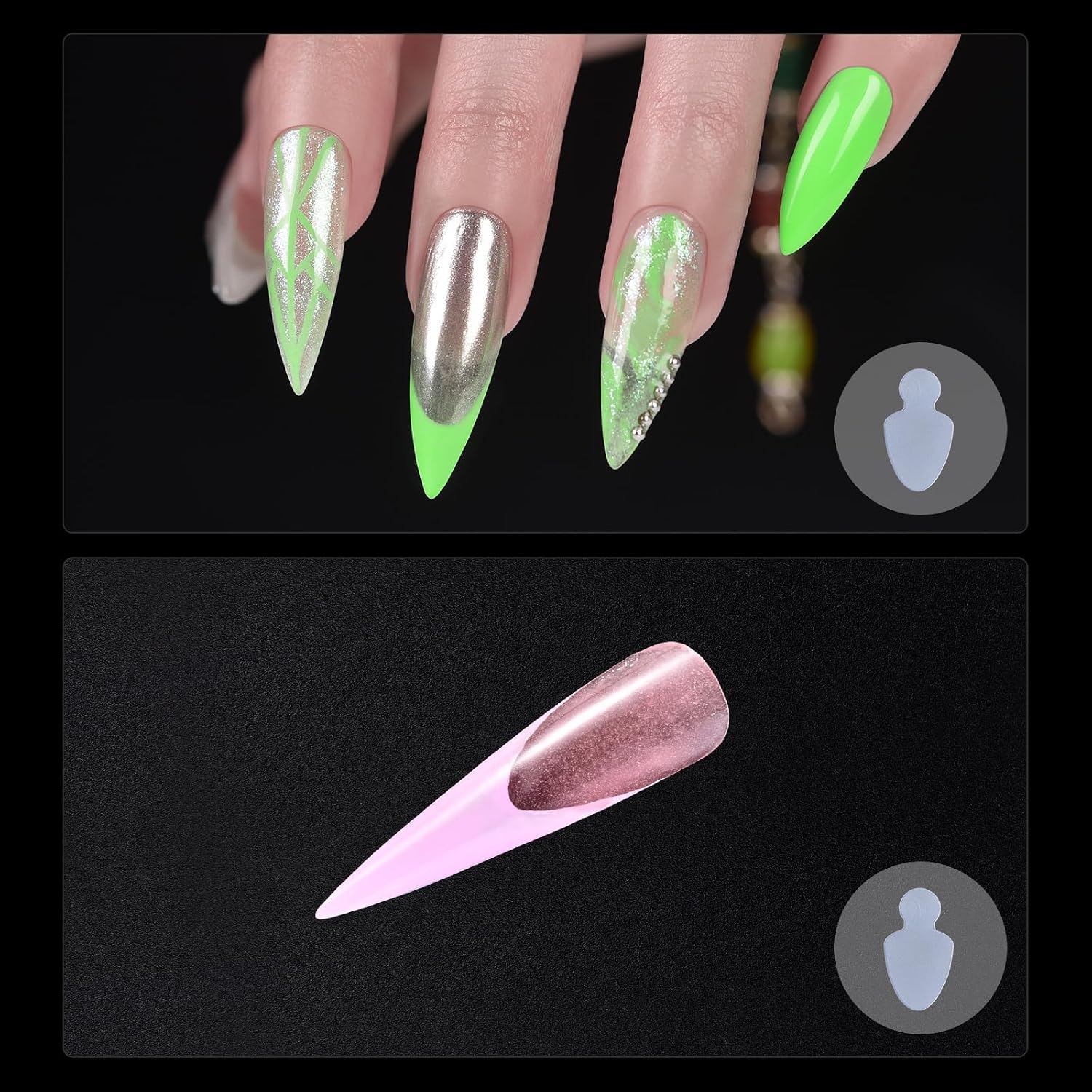 120PCS Nail Forms Long Stiletto with 60PCS French Silicone Sticker | 12 Size Dual Forms for Builder Reusable Silicone Mold Pads Nail Forms Molds