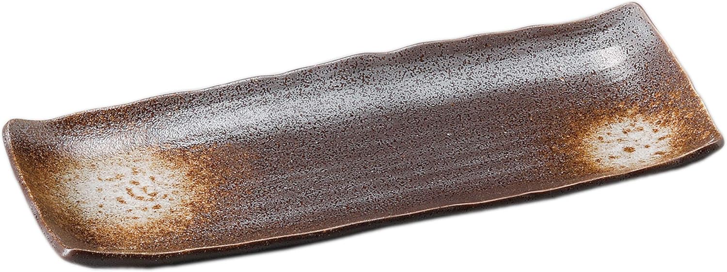 Mino Ware 19210234 Long Plate, Commercial Use, Made in Japan, 10.8 x 4.3 x 1.1 inches (27.4 x 11 x 2.8 cm), Chocolate