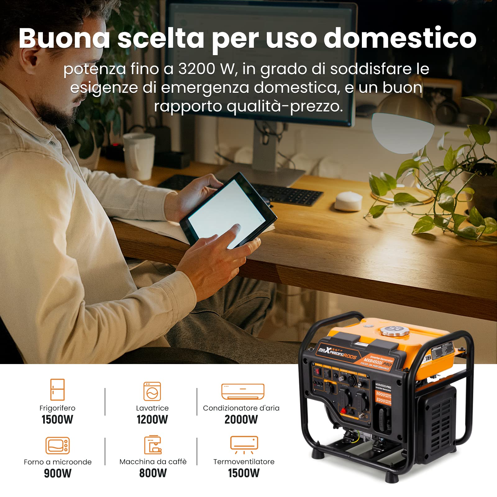 maXpeedingrods Generatore di Corrente Inverter 3200W Benzina 4 Tempi | con 2 Prese da 230 V Silenzioso e Leggero con Funzione Parallela come Unità di Emergenza per Garage Officina Cantiere