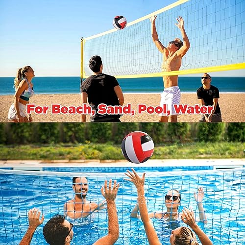 Miniatura 5 de Paquete de 6 pelotas de voleibol tamaño oficial 5, impermeables, suaves, a granel, recreativas, con bomba y bolsa de red, para interiores y