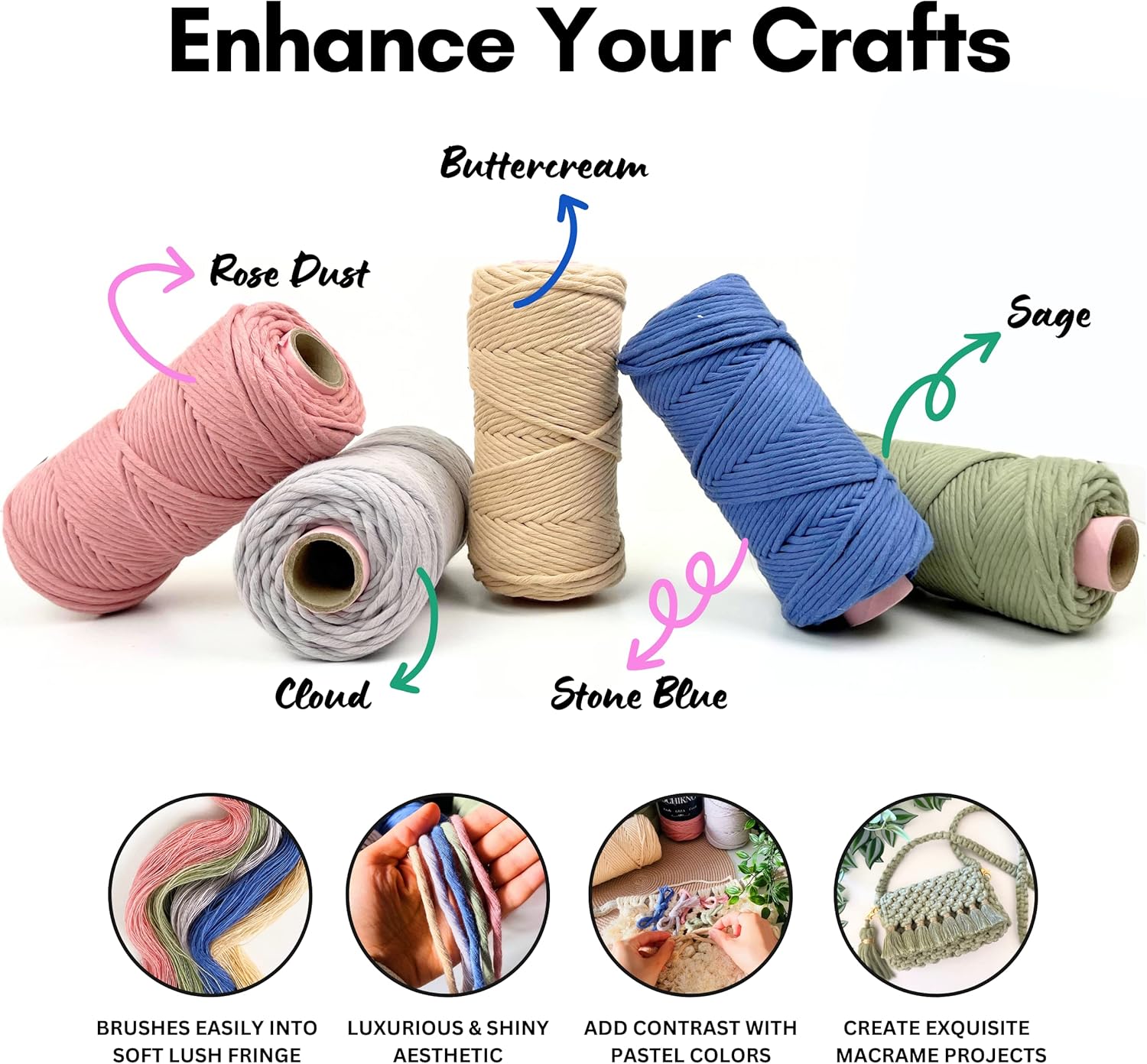 BOCHIKNOT 5mm Macrame Cord - 105yds of Egyptian Giza Cotton Rope for Wall Hangings, Bedroom Decor, Plant Hangers, and Dreamcatchers - Arts & Crafts Supplies for Macrame & Knotting (Buttercream)