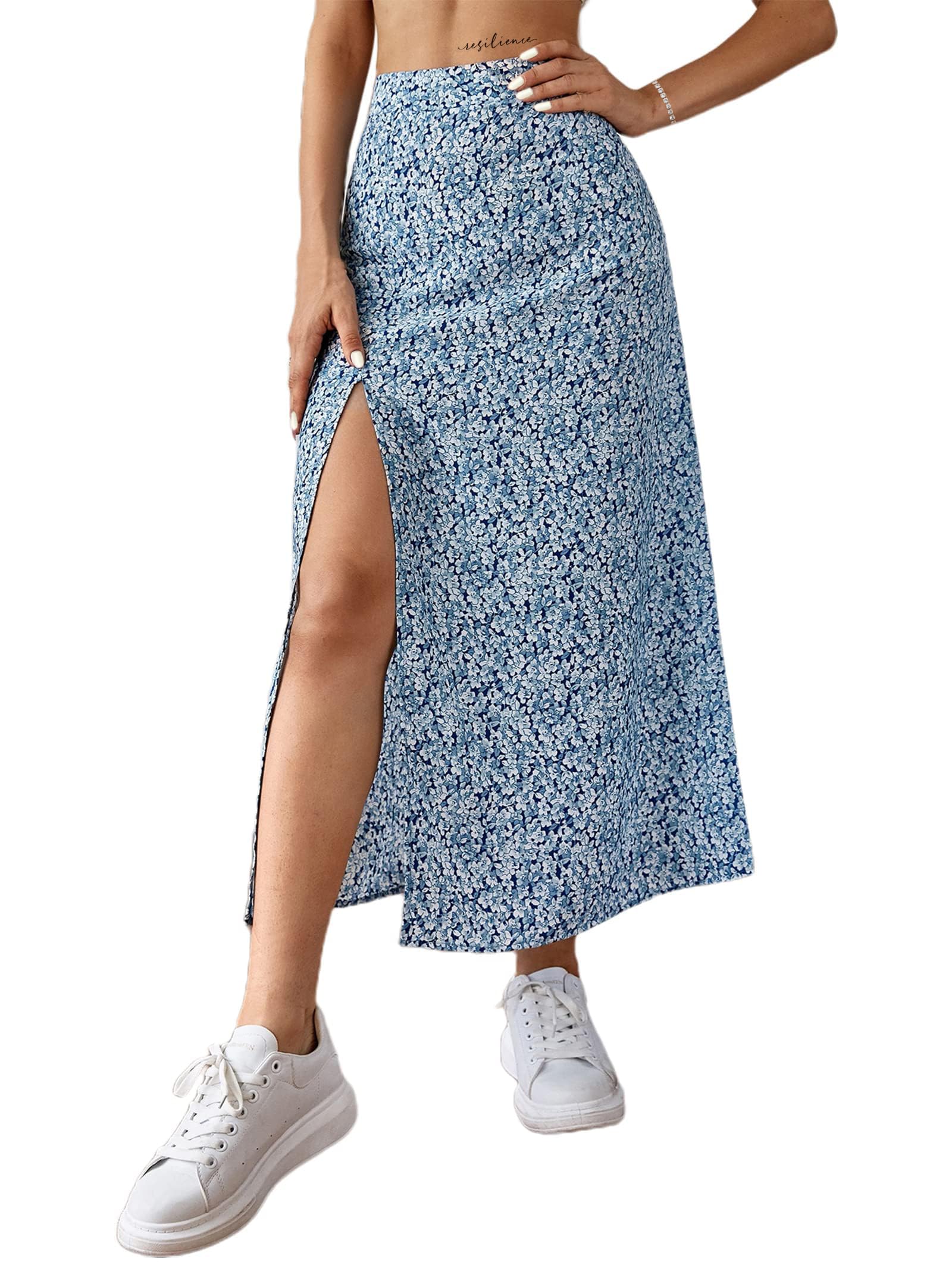 AvanovaAvanova Women Floral Sexy Slit Slip Midi Skirts Boho High Waisted Summer Skirts