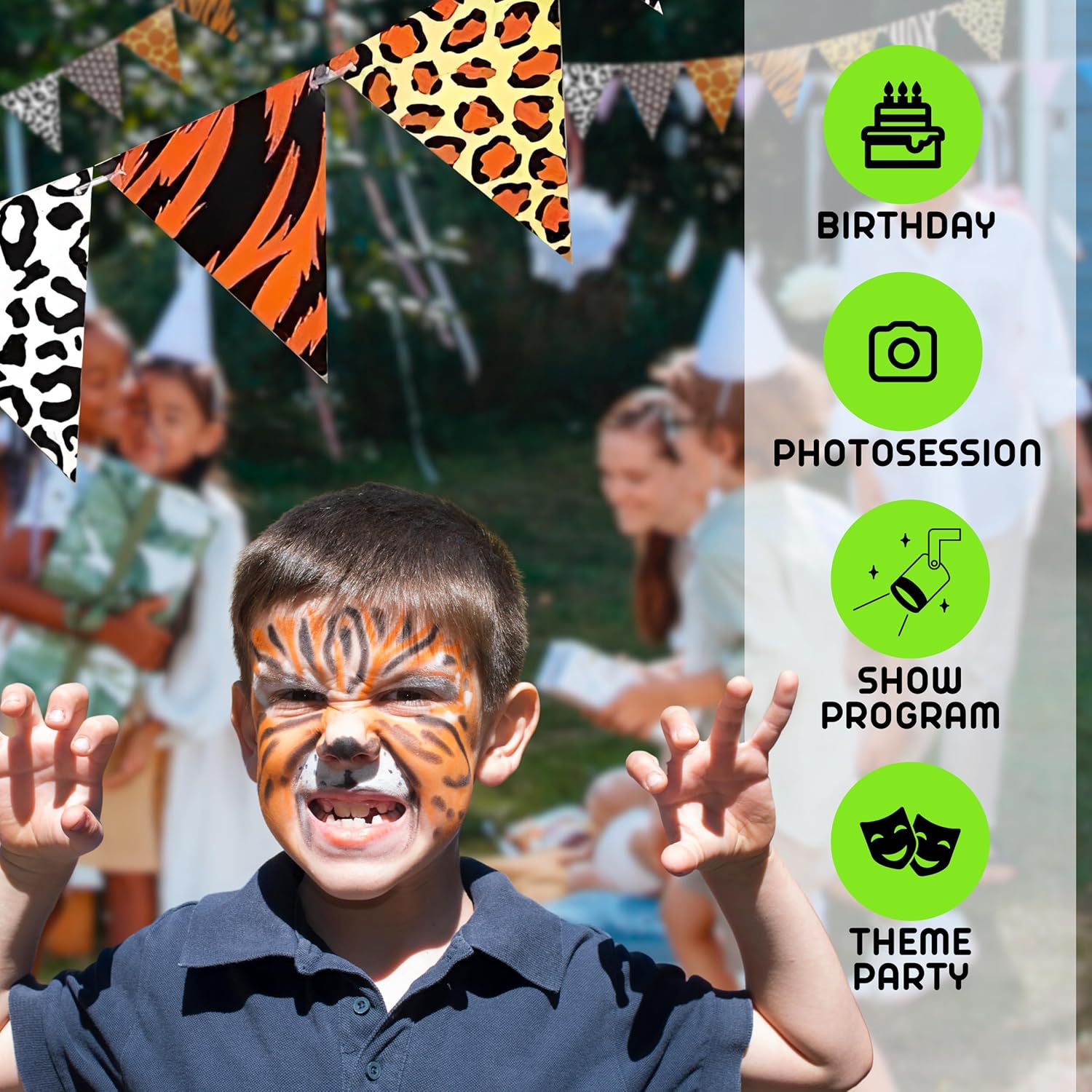 5PCS Safari Print Pennant – Safari Animal Theme Triangle Flag Banners Safari Birthday Decorations Safari Jungle Party Banner for Baby Shower Decorations Animal Zoo Jungle Party