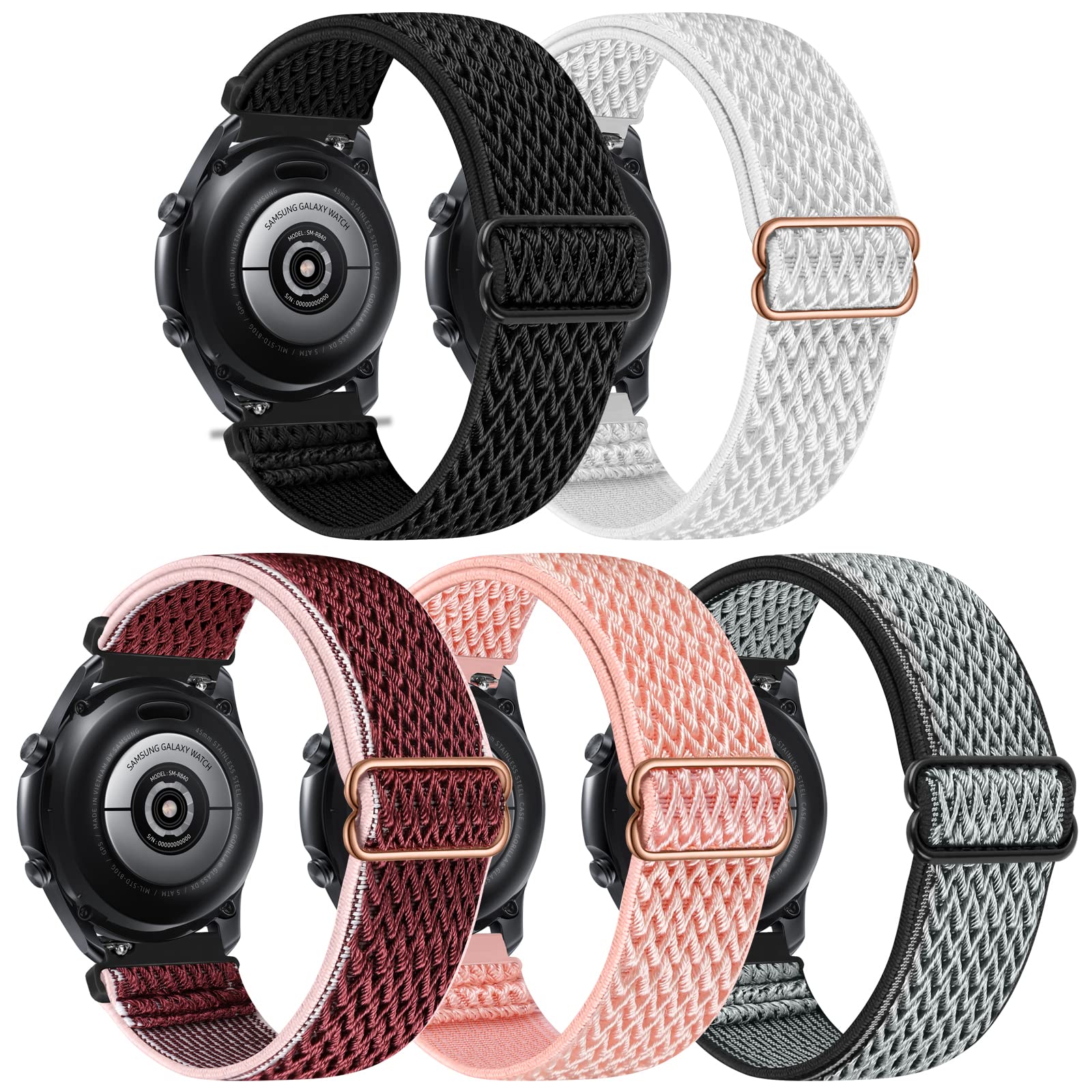 22mm Bands Compatible with Samsung Galaxy Watch 3 45mm Band/Galaxy Watch 46mm/Gear S3 Frontier, Stretchy Adjustable Elastic Nylon Woven Sport Loop 22mm Wristband for Men Women, 5 Packs