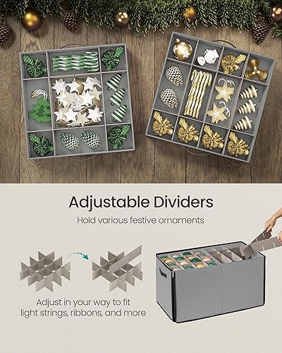 Miniatura 12 de SONGMICS Caja de almacenamiento de adornos de Navidad, con lateral abierto, contenedor de almacenamiento de Navidad apilable con tapa, 4 bandejas